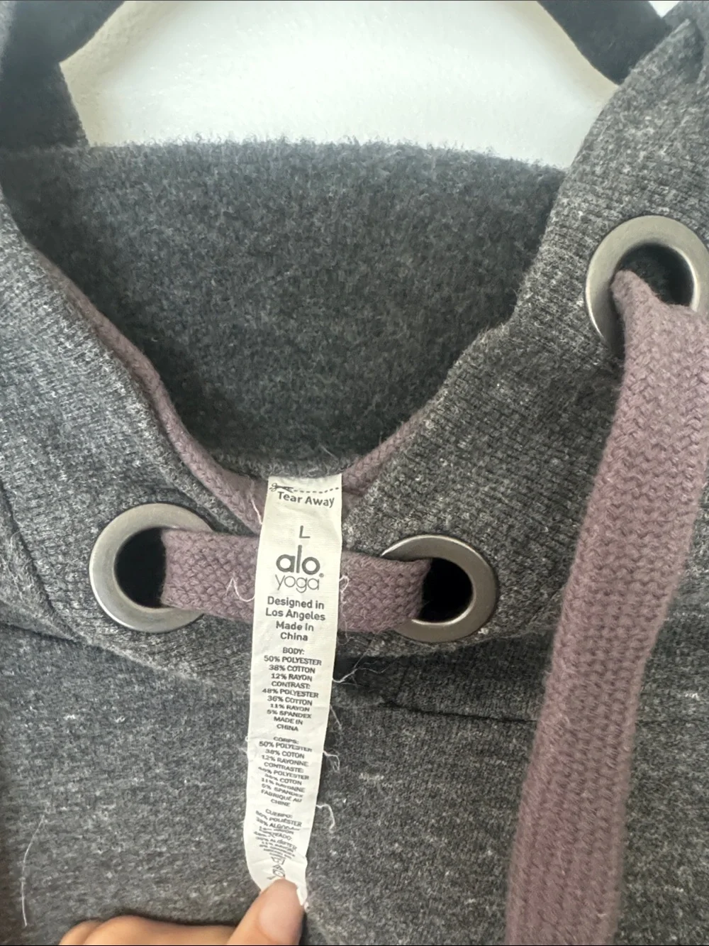 ALO Yoga Realm Charcoal Short-Sleeve Hoodie Pullover- Large